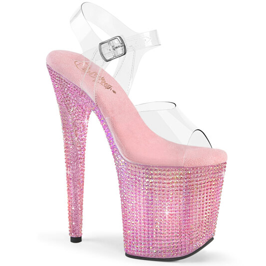 Pleaser BEJEWELED-808RRS Sandales à plateforme Transparent Strass Rose EU-35 / US-5