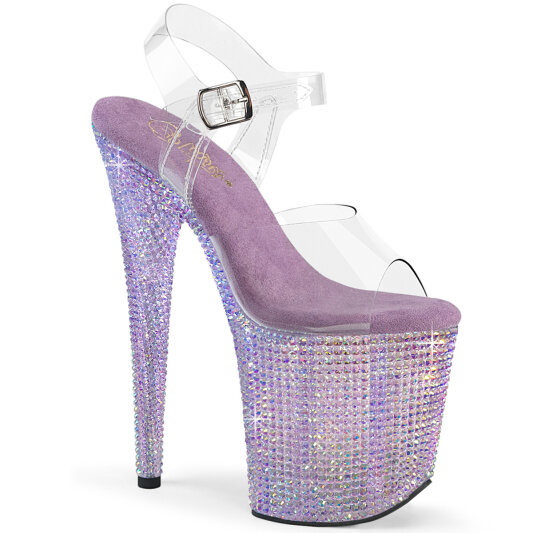 Pleaser BEJEWELED-808RRS Sandales à plateforme Transparent Strass Lilas EU-37 / US-7