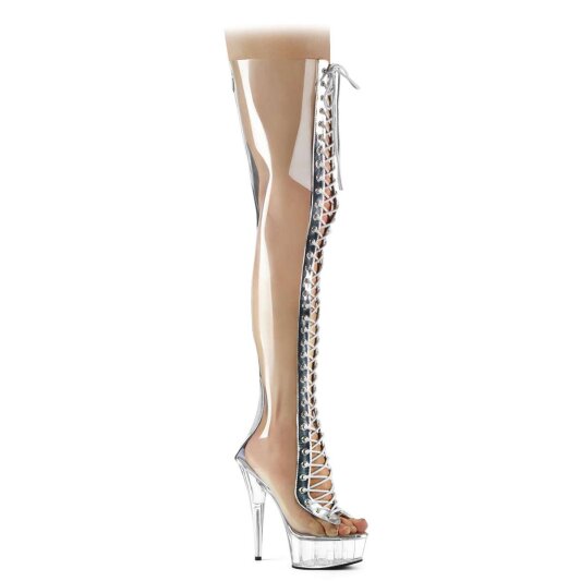 Pleaser Bottes cuissardes DELIGHT-3026 Transparent Argent Métallique EU-35/US-5
