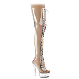 Pleaser Bottes cuissardes DELIGHT-3026 Transparent Argent...