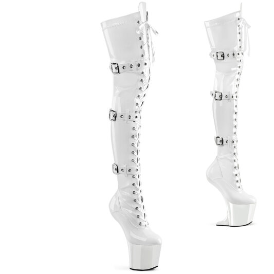Pleaser CRAZE-3028 Cuissardes à plateforme Revêtement laqué Blanc EU-36 / US-6