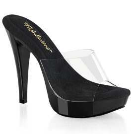 Fabulicious COCKTAIL-501 Mules à plateforme Transparent Noir EU-37 / US-7