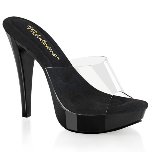 Fabulicious COCKTAIL-501 Mules à plateforme Transparent Noir EU-40 / US-10
