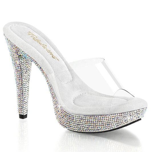 Fabulicious COCKTAIL-501DM Mules à plateforme Transparent Strass Argent EU-35 / US-5
