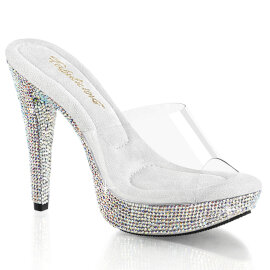 Fabulicious COCKTAIL-501DM Mules à plateforme Transparent Strass Argent EU-43 / US-13