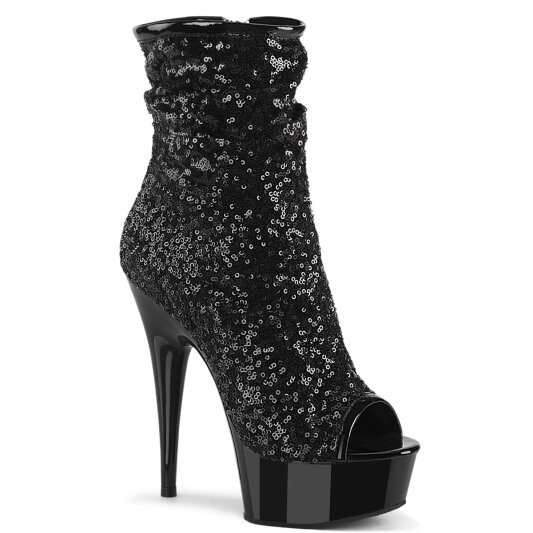 Pleaser DELIGHT-1008SQ Bottines à plateforme Paillettes Noir EU-35 / US-5
