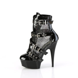 Pleaser DELIGHT-1013RM Bottines à plateforme Revêtement laqué Strass Maille Noir EU-36 / US-6