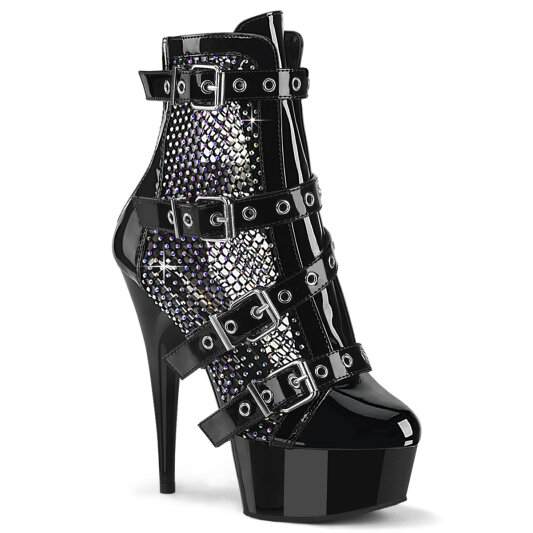 Pleaser DELIGHT-1013RM Bottines à plateforme Revêtement laqué Strass Maille Noir EU-40 / US-10