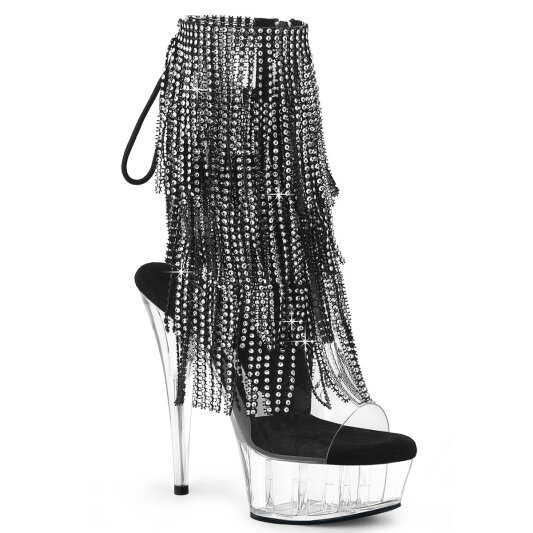 Pleaser DELIGHT-1017RSF Bottines à plateforme Transparent Strass Noir EU-37 / US-7