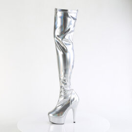 Pleaser DELIGHT-3000HWR Cuissardes à plateforme Holo Similicuir Argent EU-35 / US-5