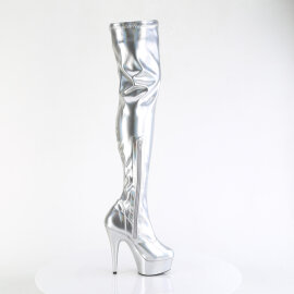 Pleaser DELIGHT-3000HWR Cuissardes à plateforme Holo Similicuir Argent EU-35 / US-5