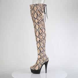 Pleaser DELIGHT-3008SP-BT Cuissardes à plateforme Imprimé serpent Marron EU-41 / US-11