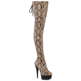 Pleaser DELIGHT-3008SP-BT Cuissardes à plateforme Imprimé serpent Marron EU-35 / US-5