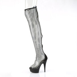 Pleaser DELIGHT-3009 Cuissardes à plateforme Similicuir Strass Maille Noir EU-40 / US-10
