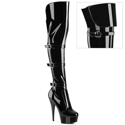 Pleaser DELIGHT-3018 Cuissardes à plateforme Revêtement laqué Noir EU-37 / US-7