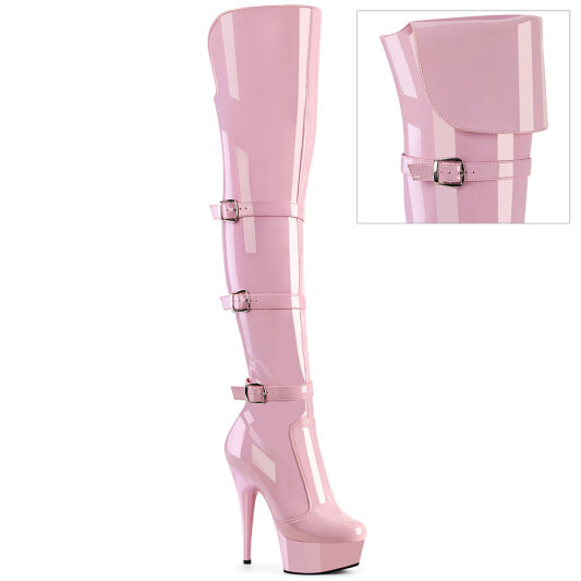 Pleaser DELIGHT-3018 Cuissardes à plateforme Revêtement laqué Rose EU-36 / US-6