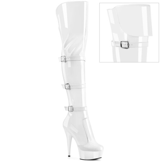 Pleaser DELIGHT-3018 Cuissardes à plateforme Revêtement laqué Blanc EU-38 / US-8