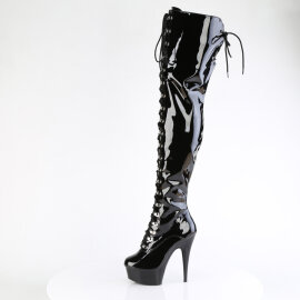 Pleaser DELIGHT-3022 Cuissardes à plateforme Revêtement laqué Noir EU-35 / US-5