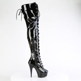 Pleaser DELIGHT-3022 Cuissardes à plateforme Revêtement laqué Noir EU-35 / US-5