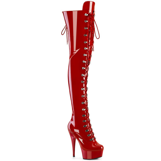Pleaser DELIGHT-3022 Cuissardes à plateforme Revêtement laqué Rouge EU-35 / US-5