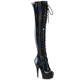 Pleaser DELIGHT-3029 Cuissardes à plateforme Revêtement laqué Holo Noir EU-35 / US-5