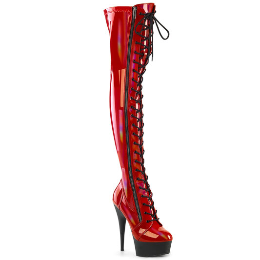 Pleaser DELIGHT-3029 Cuissardes à plateforme Revêtement laqué Holo Rouge EU-35 / US-5
