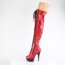 Pleaser DELIGHT-3029 Cuissardes à plateforme Revêtement laqué Holo Rouge EU-35 / US-5