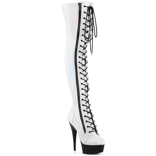 Pleaser DELIGHT-3029 Cuissardes à plateforme Revêtement laqué Holo Blanc EU-35 / US-5