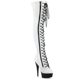 Pleaser DELIGHT-3029 Cuissardes à plateforme Revêtement laqué Holo Blanc EU-35 / US-5