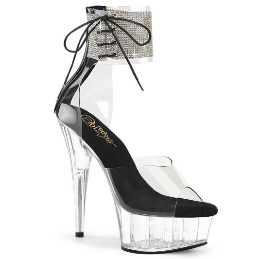 Pleaser DELIGHT-624RS Sandales à plateforme Transparent Strass Noir EU-42 / US-12
