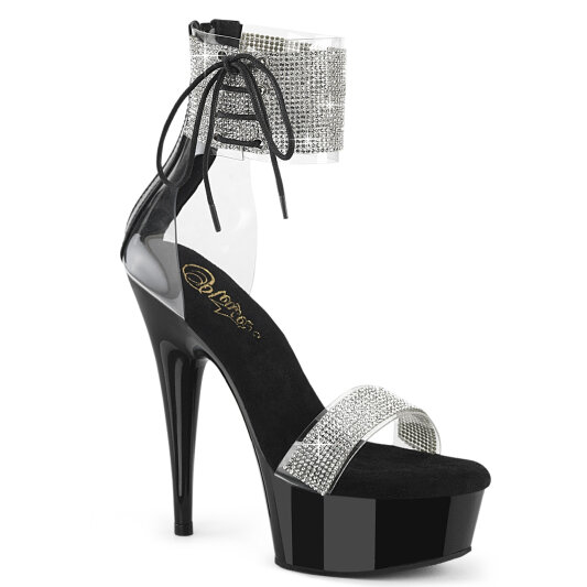Pleaser DELIGHT-627RS Sandales à plateforme Transparent Strass Noir EU-36 / US-6