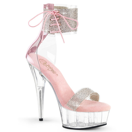 Pleaser DELIGHT-627RS Sandales à plateforme Transparent Strass Argent EU-35 / US-5