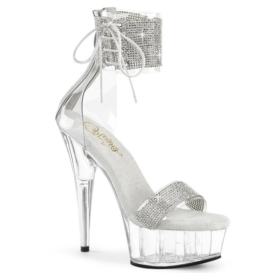 Pleaser DELIGHT-627RS Sandales à plateforme Transparent Strass Argent EU-37 / US-7
