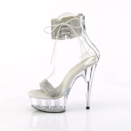 Pleaser DELIGHT-627RS Sandales à plateforme Transparent Strass Argent EU-37 / US-7