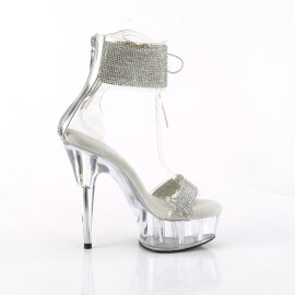 Pleaser DELIGHT-627RS Sandales à plateforme Transparent Strass Argent EU-37 / US-7