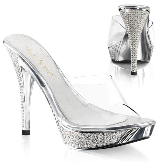 Fabulicious ELEGANT-401 Mules à plateforme Chrome Transparent Argent EU-38 / US-8