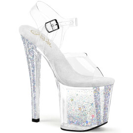 Pleaser ENCHANT-708AQUA-04 Sandales à plateforme Transparent Paillettes Argent EU-38 / US-8