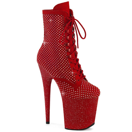 Pleaser FLAMINGO-1020RM Bottines à plateforme Similicuir Strass Maille Rouge EU-35 / US-5