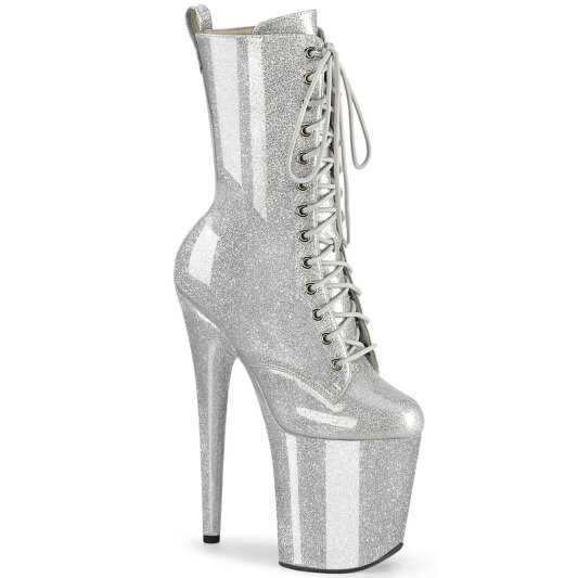 Pleaser FLAMINGO-1040GP Bottines à plateforme Revêtement laqué Paillettes Argent EU-35 / US-5