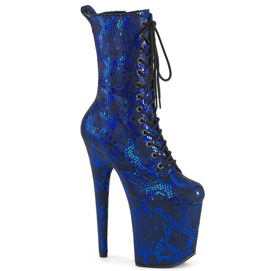 Pleaser FLAMINGO-1040SPF Bottines à plateforme Tissu Métallique Imprimé serpent Bleu EU-35 / US-5
