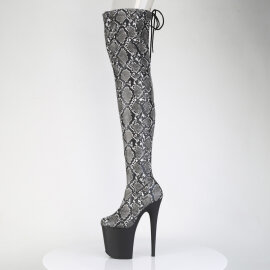 Pleaser FLAMINGO-3008SP-BT Cuissardes à plateforme Imprimé serpent Noir Blanc EU-35 / US-5