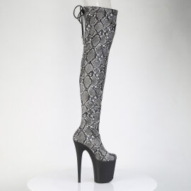 Pleaser FLAMINGO-3008SP-BT Cuissardes à plateforme Imprimé serpent Noir Blanc EU-35 / US-5
