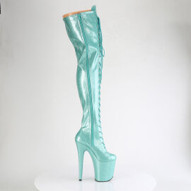 Pleaser FLAMINGO-3020GP Cuissardes à plateforme Revêtement laqué Paillettes Turquoise EU-35 / US-5