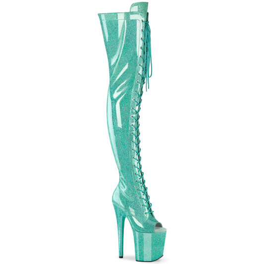 Pleaser FLAMINGO-3021GP Cuissardes à plateforme Revêtement laqué Paillettes Turquoise EU-35 / US-5