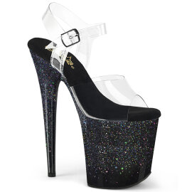 Pleaser FLAMINGO-808SS Sandales à plateforme Transparent Paillettes Noir EU-37 / US-7
