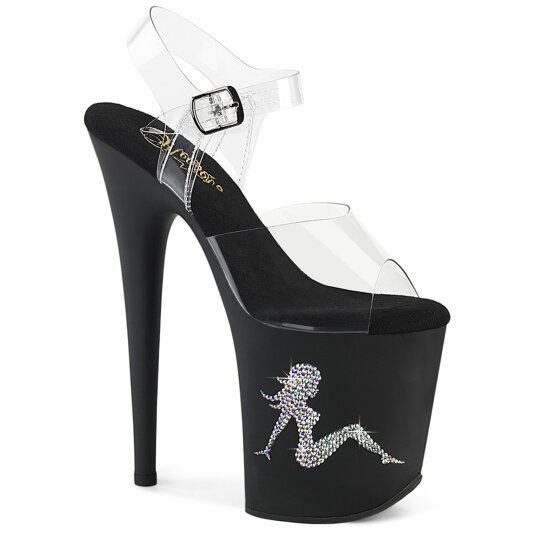 Pleaser FLAMINGO-808TGRS Sandales à plateforme Transparent Strass Noir Argent EU-35 / US-5