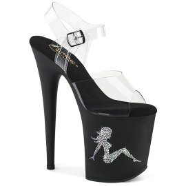 Pleaser FLAMINGO-808TGRS Sandales à plateforme Transparent Strass Noir Argent EU-35 / US-5