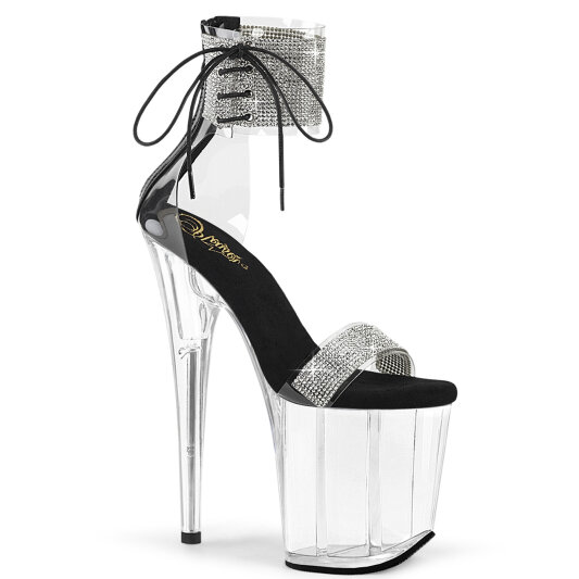 Pleaser FLAMINGO-827RS Sandales à plateforme Transparent Strass Argent Noir EU-35 / US-5