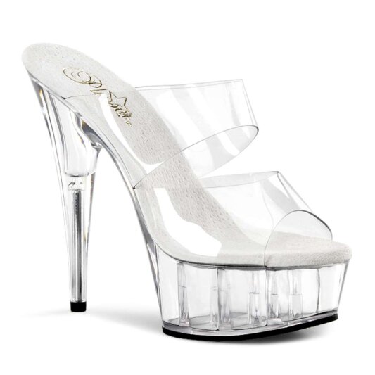 Pleaser Mules DELIGHT-602 Transparent Argent EU-37/US-7