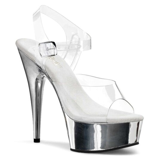 Pleaser Sandales DELIGHT-608 Transparent Argent Chrome EU-37/US-7